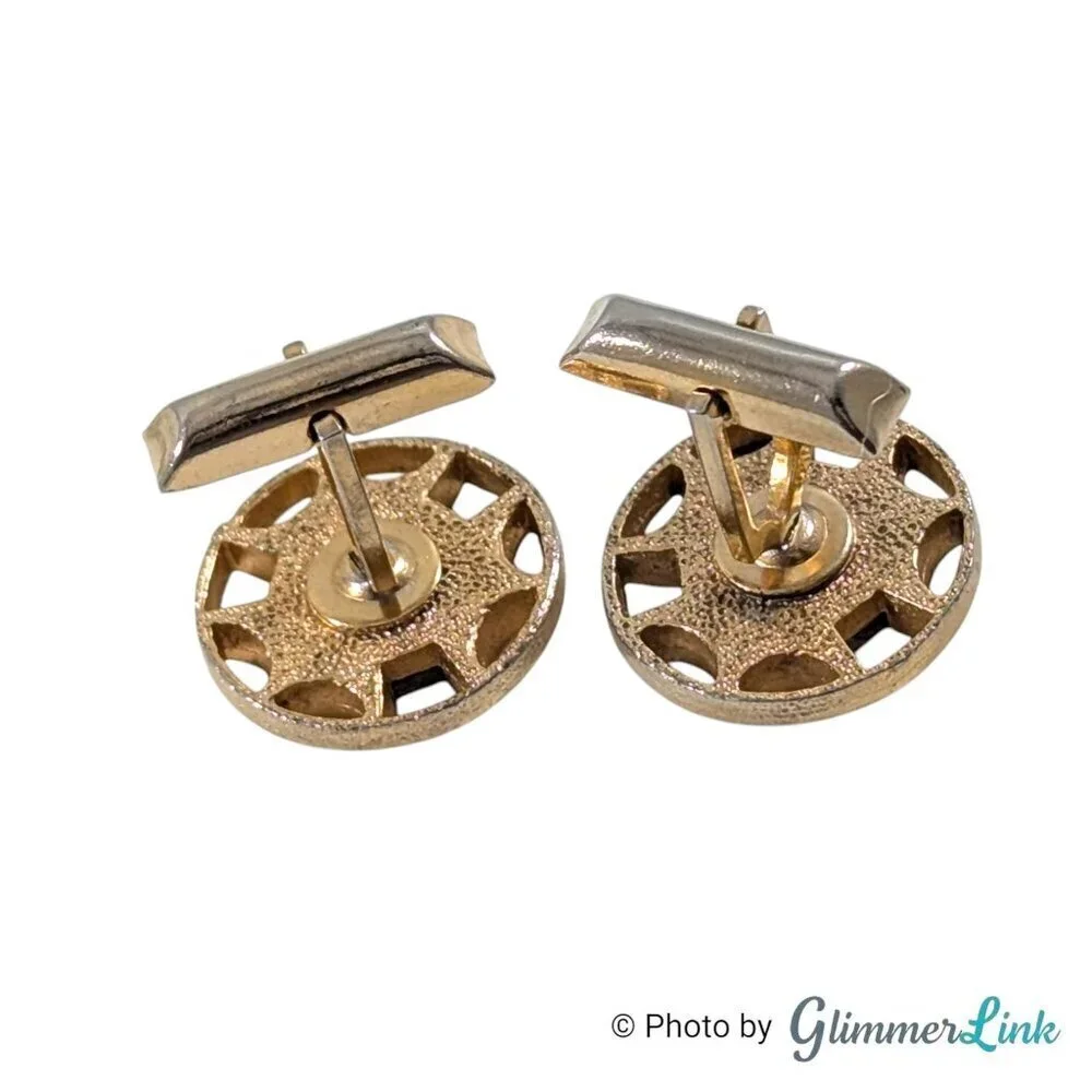 Vintage Swank Round Abalone Shell Whale Back Gold Tone Cufflinks